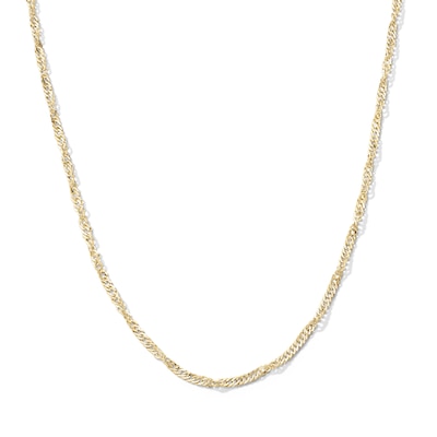Made in Italy Child's 035 Gauge Singapore Chain Necklace in 14K Hollow Gold - 15"