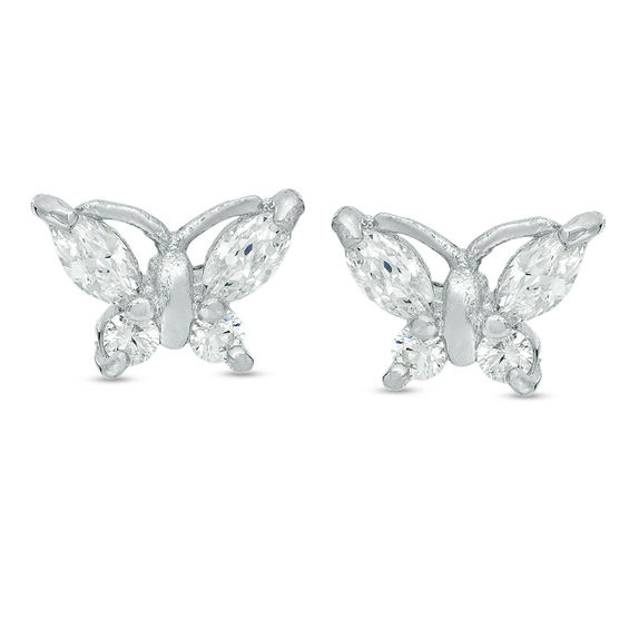 Child's Marquise Cubic Zirconia Butterfly Stud Earrings in Sterling Silver