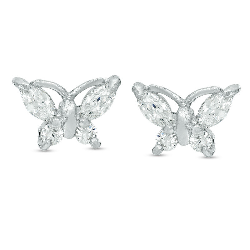 Main Image 1 of Child's Marquise Cubic Zirconia Butterfly Stud Earrings in Sterling Silver