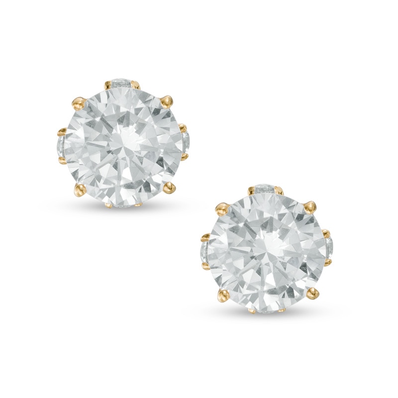 6.25mm Cubic Zirconia Solitaire Stud Earrings in 14K Gold
