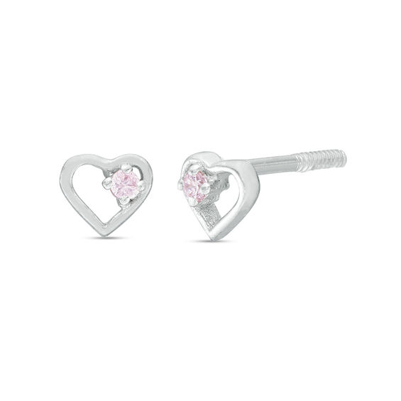 Child's Cubic Zirconia Heart Outline Stud Earrings in Sterling Silver