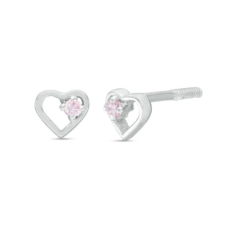 Main Image 1 of Child's Cubic Zirconia Heart Outline Stud Earrings in Sterling Silver