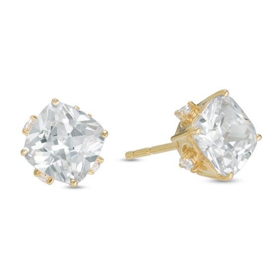 6.5mm Cushion-Cut Cubic Zirconia Stud Earrings in 14K Gold