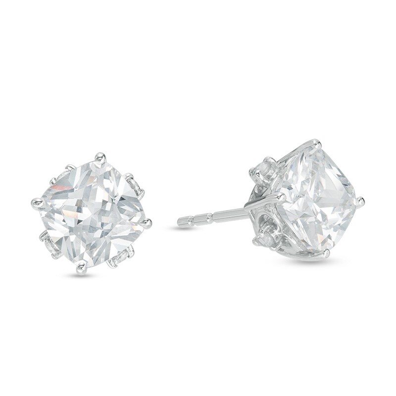 6.5mm Cushion-Cut Cubic Zirconia Stud Earrings in 14K White Gold