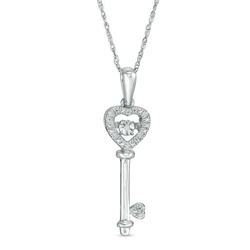 Main Image 1 of Diamond Accent Heart-Top Key Pendant in Sterling Silver