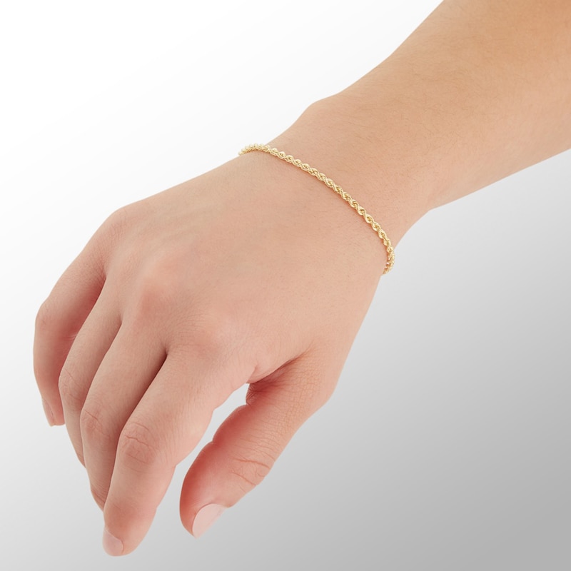 Main Image 3 of 10K Hollow Gold Rope Chain Bracelet - 7.5"