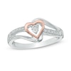 Thumbnail Image 0 of Diamond Accent Heart Promise Ring in Sterling Silver and 10K Rose Gold