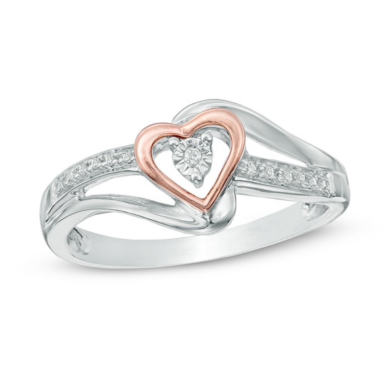 Diamond Accent Heart Promise Ring in Sterling Silver and 10K Rose Gold