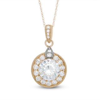 Forever Facets 8mm Cubic Zirconia Frame Pendant in 10K Two-Tone Gold