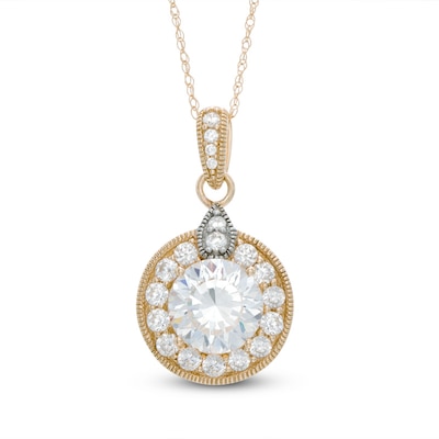 Forever Facets 8mm Cubic Zirconia Frame Pendant in 10K Two-Tone Gold