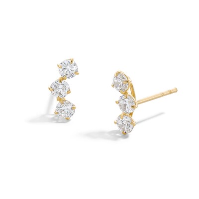 Cubic Zirconia Three Stone Stud Earrings in 10K Gold