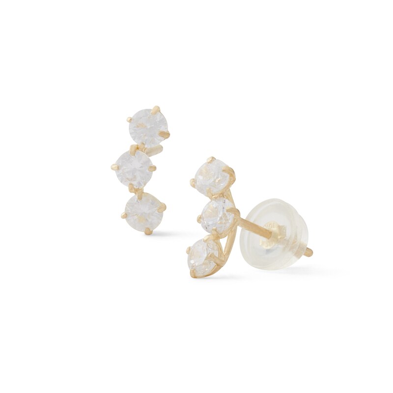Main Image 1 of Cubic Zirconia Three Stone Stud Earrings in 10K Gold