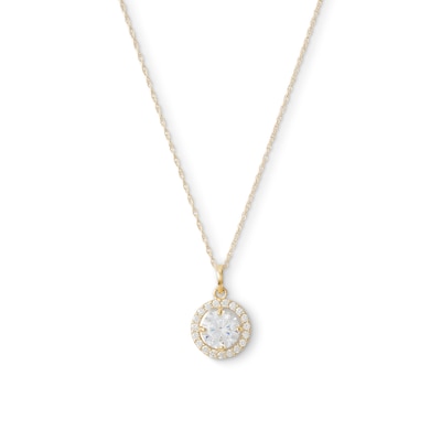 10K Semi-Solid Gold CZ Frame Pendant - 17"