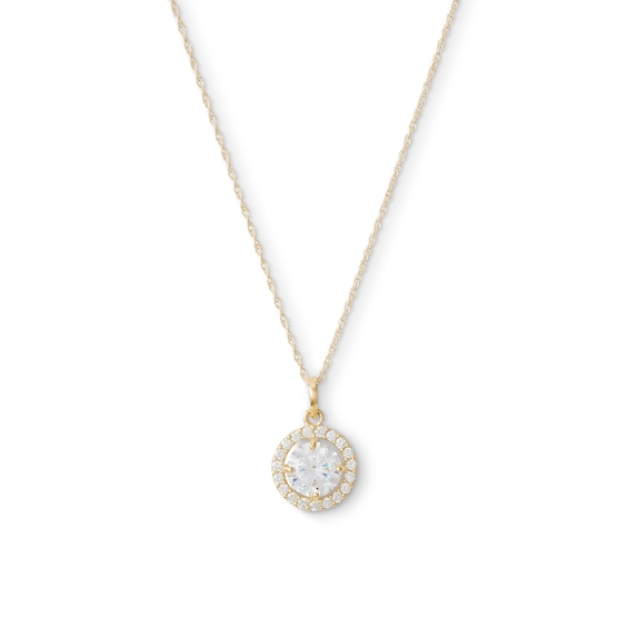 10K Semi-Solid Gold CZ Frame Pendant - 17"