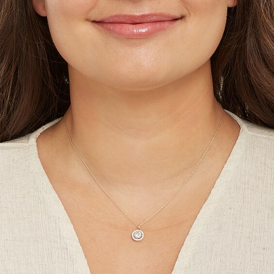 10K Semi-Solid Gold CZ Frame Pendant - 17"