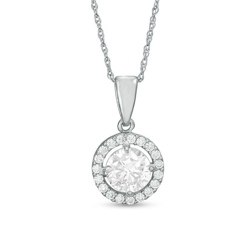 Main Image 1 of 6mm Cubic Zirconia Frame Pendant in 10K White Gold - 17"