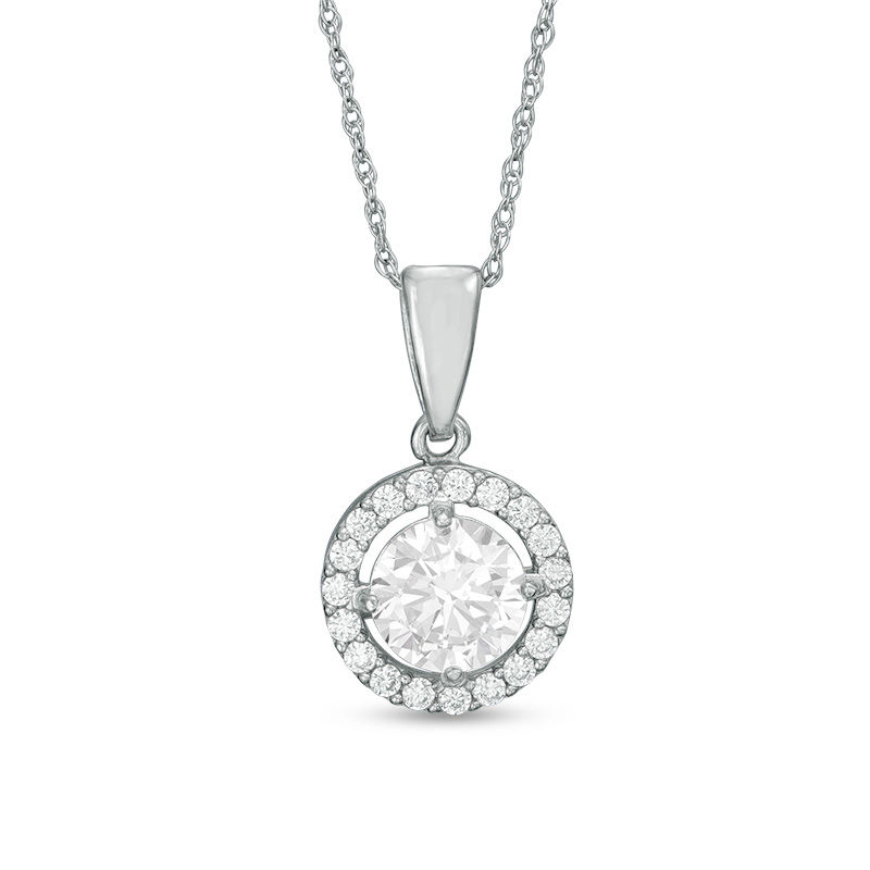 6mm Cubic Zirconia Frame Pendant in 10K White Gold - 17