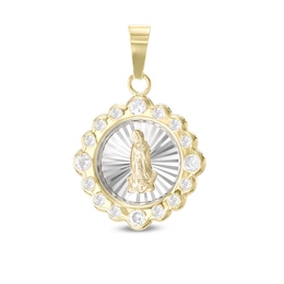 Cubic Zirconia Our Lady of Guadalupe Diamond-Cut Necklace Charm in 10K Two-Tone Gold