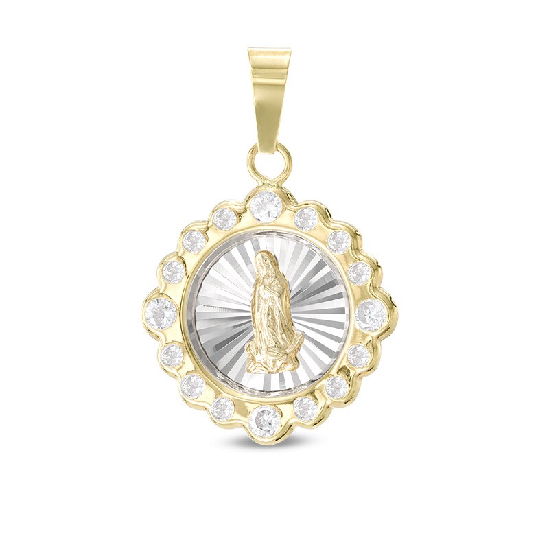 Cubic Zirconia Our Lady of Guadalupe Diamond-Cut Necklace Charm in 10K Two-Tone Gold