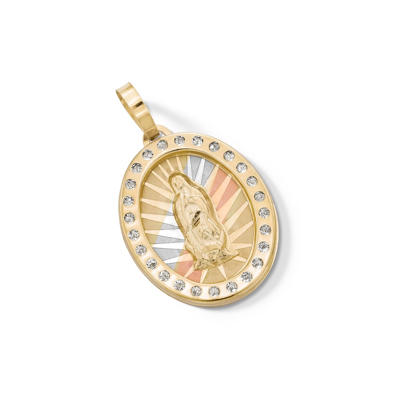 Main Image 3 of Cubic Zirconia Our Lady of Guadalupe Diamond-Cut Oval Necklace Charm in 10K Tri-Tone Gold