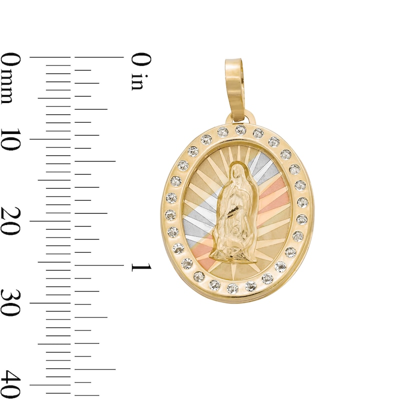 Main Image 4 of Cubic Zirconia Our Lady of Guadalupe Diamond-Cut Oval Necklace Charm in 10K Tri-Tone Gold