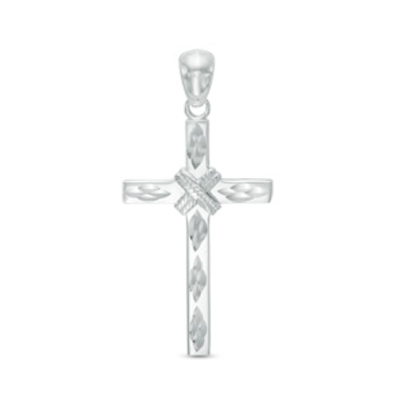 Diamond-Cut "X" Rope Cross Charm in Sterling Silver