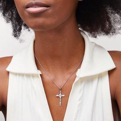 Sterling Silver Diamond-Cut "X" Rope Cross Necklace Charm