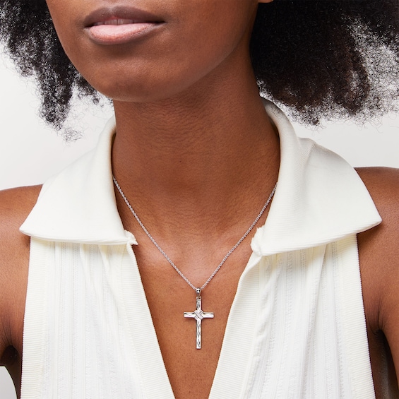 Sterling Silver Diamond-Cut "X" Rope Cross Necklace Charm
