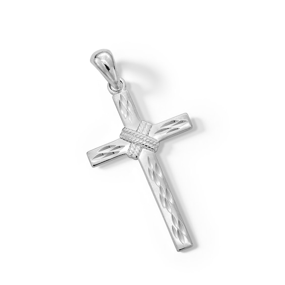 Sterling Silver Diamond-Cut "X" Rope Cross Necklace Charm