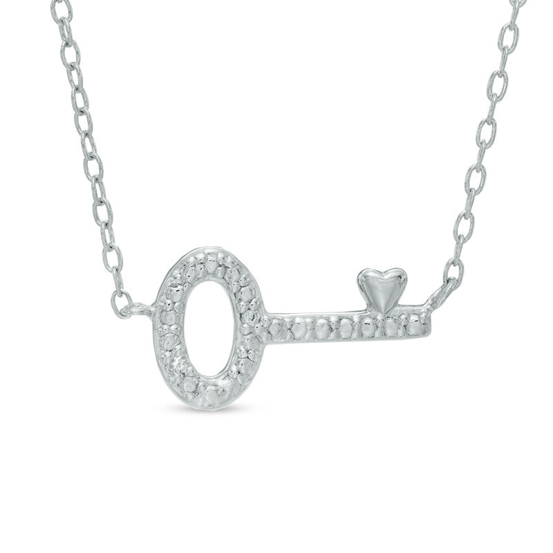 Main Image 1 of Diamond Accent Beaded Sideways Key Necklace in Sterling Silver