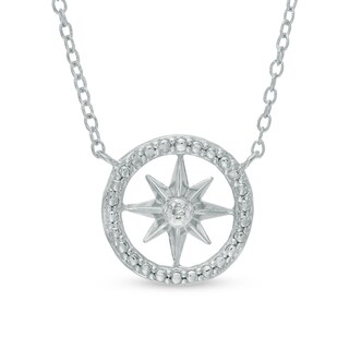 Diamond Accent North Star Compass Necklace in Sterling Silver