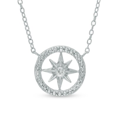 Diamond Accent North Star Compass Necklace in Sterling Silver