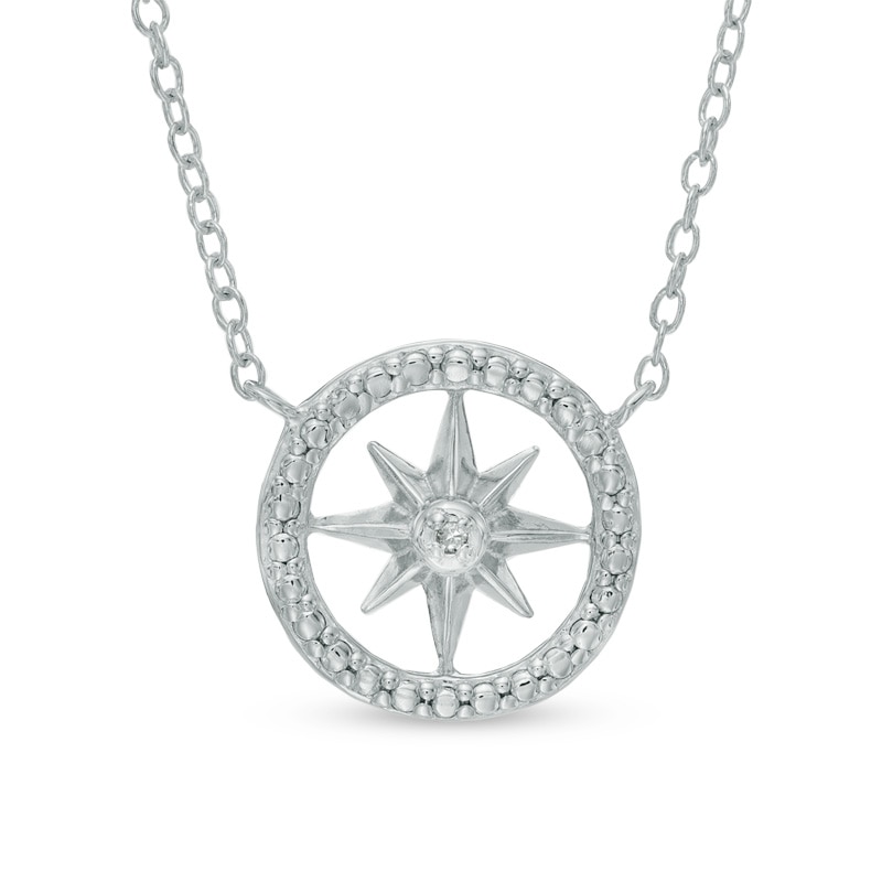 Main Image 1 of Diamond Accent North Star Compass Necklace in Sterling Silver
