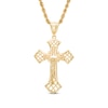 Diamond-Cut Lattice Crucifix Pendant in Brass with 14K Gold Plate - 24"
