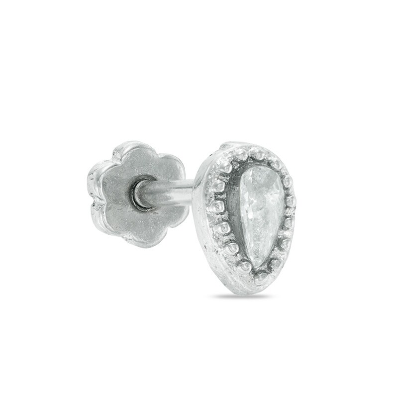 Main Image 1 of 018 Gauge Pear-Shaped Cubic Zirconia Vintage-Style Cartilage Barbell in Stainless Steel