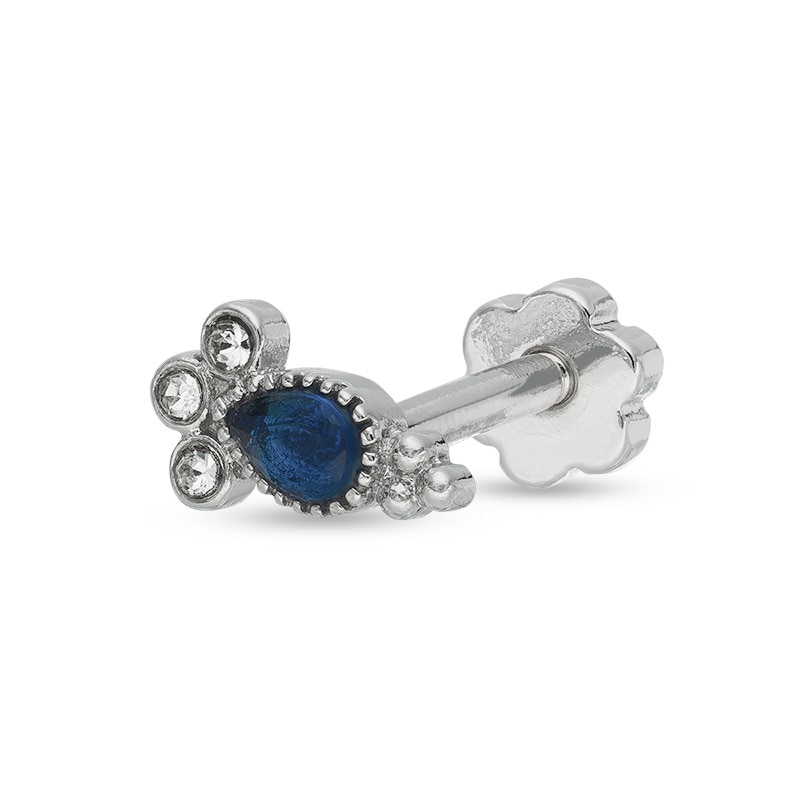Main Image 1 of 016 Gauge Pear-Shaped Blue Cubic Zirconia Vintage-Style Labret in Stainless Steel