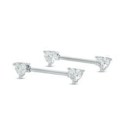 014 Gauge Heart-Shaped Cubic Zirconia Straight Barbell Pair in Solid Stainless Steel