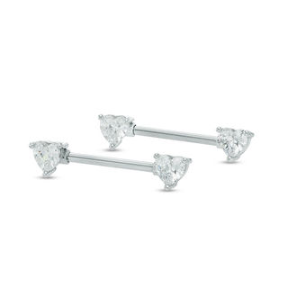 Solid Stainless Steel CZ Heart-Shaped Straight Barbell Pair - 14G