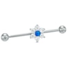 Thumbnail Image 1 of 014 Gauge Lab-Created Blue Opal and Cubic Zirconia Flower Industrial Barbell in Stainless Steel