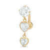 Thumbnail Image 1 of 014 Gauge Cubic Zirconia Double Heart Dangle Belly Button Ring in 10K Gold