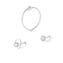 Semi-Solid Sterling Silver Crystal Three Piece Nose Ring Set - 22G