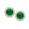 5mm Simulated Emerald and Lab-Created White Sapphire Frame Stud Earrings in 10K Gold