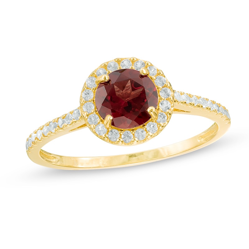 6mm Garnet and Lab-Created White Sapphire Frame Ring in 10K Gold - Size 7
