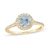 Thumbnail Image 0 of 6mm Lab-Created Blue Spinel and White Sapphire Frame Ring in 10K Gold - Size 7