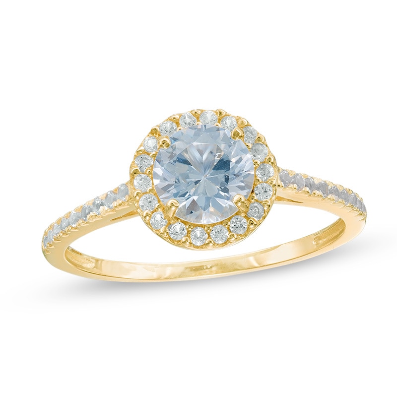 6mm Lab-Created Blue Spinel and White Sapphire Frame Ring in 10K Gold - Size 7