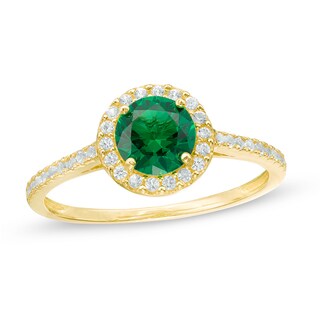 6mm Simulated Emerald and Lab-Created White Sapphire Frame Ring in 10K ...