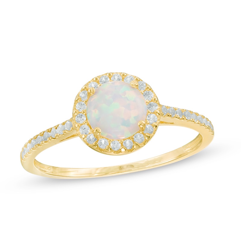 6mm Simulated Opal and Lab-Created White Sapphire Frame Ring in 10K Gold - Size 7