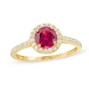 6mm Lab-Created Ruby and White Sapphire Frame Ring in 10K Gold - Size 7