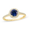 Thumbnail Image 0 of 6mm Lab-Created Blue and White Sapphire Frame Ring in 10K Gold - Size 7