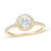 Thumbnail Image 0 of 6mm White Topaz and Lab-Created White Sapphire Frame Ring in 10K Gold - Size 7